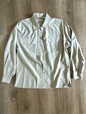 Vintage Silk Shirt Women’s Petite Small Light Green Button Down